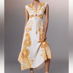 New FARM Rio x Anthropologie Yellow Floral Sleeveless Maxi Dress